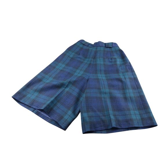 Vintage Giorgio Sant’Angelo Blue Tartan Plaid Merino Wool Pleated Shorts Size 10 - Picture 5 of 6